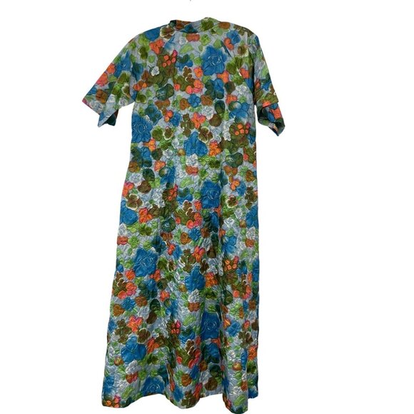 Vintage Janet Lynn Featherlite Womens Robe Housedress Small Blue Floral Quilted - Picture 2 of 8